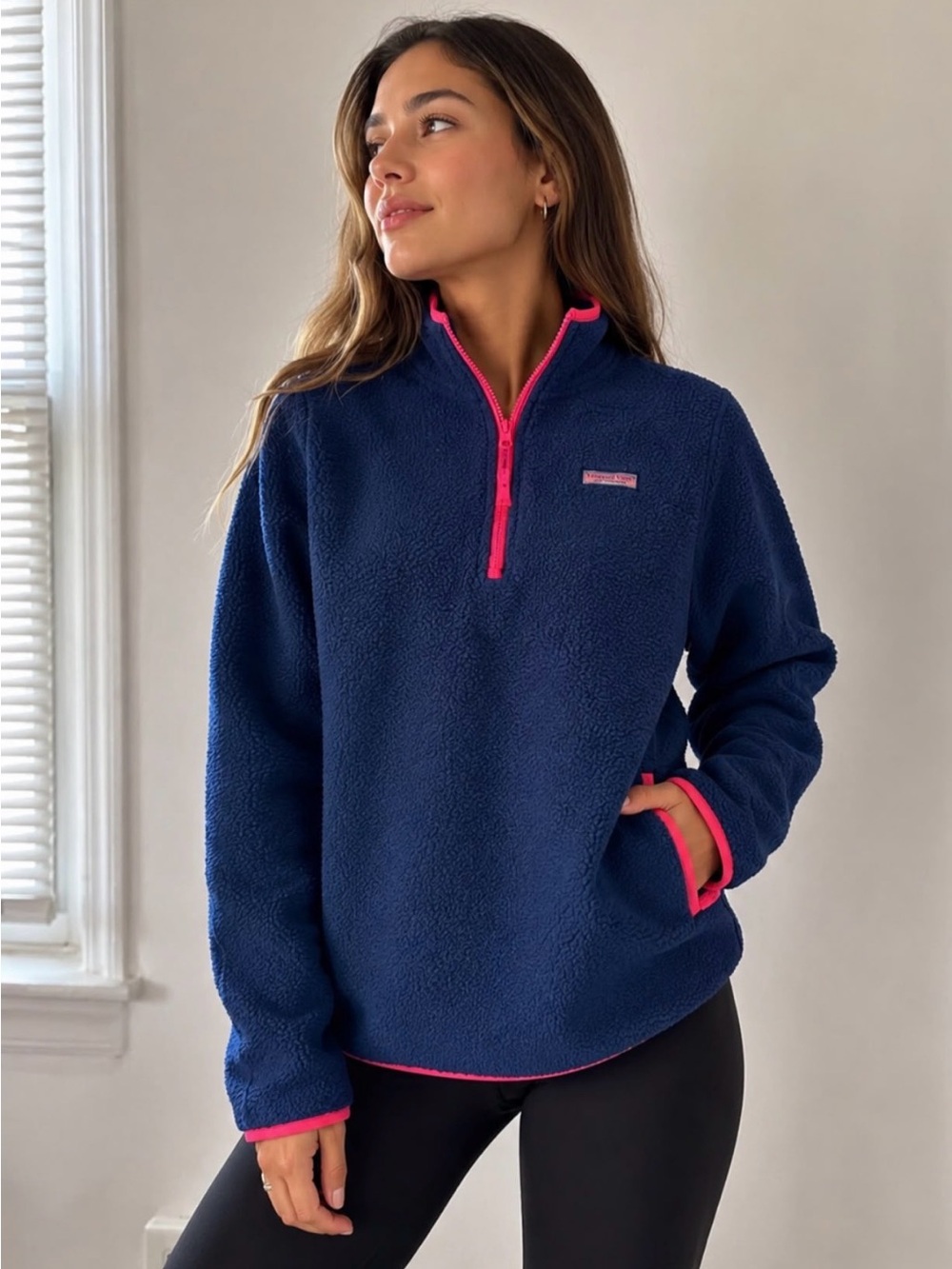 Navy blue Vineyard Vines Sherpa Quarter Zip Jacket